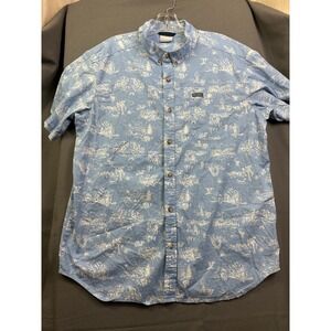 Columbia Men's Large Blue Scenic Wildlife Print Button Down Shirt AM0094 Cotton